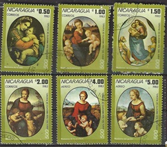 NICARAGUA #1287 - 1292  1983 CTO  "Pinturas de la Virgen y el Niño por Rafael"