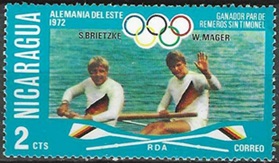 Nicaragua #1023  1976  Nueva NH  "Ganadores de remo en olimpiada de Munich 72"