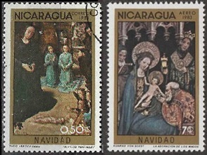 Nicaragua #1315 y #1318 1983 "Pinturas flamencas de Navidad"