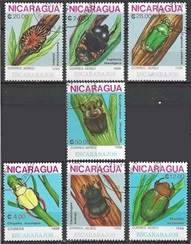 Nicaragua #1726 - 1732  1988  Serie completa Scott $2.05  "Coleópteros"