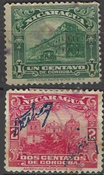 Nicaragua #350 - 351   1914 "Palacio nacional y catedral de Leon"
