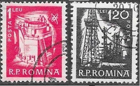 RUMANIA #1360 - 1361 1960 "Reactor nuclear y refinería con pozo petrolero"