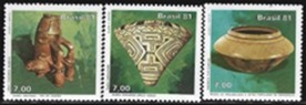 Brasil #1736 - 1738 1981 Serie completa Nuevas NH Scott $1.50 "Artesanías tribales"