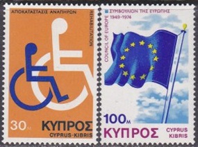Chipre #432 - 433  1975 Serie completa  Nueva  NH "VIII Encuentro europeo de la Sociedad Internacional para la rehabilitación de las personas discapacitadas"