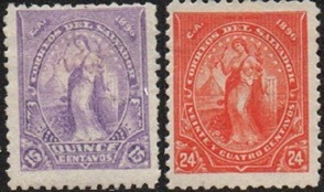 El Salvador #140a y #142 1896 Nueva Hinged Scott $2.60 "Alegoría de la Paz"