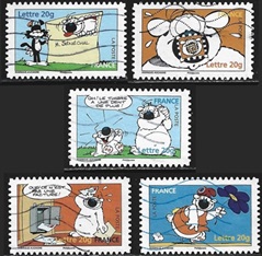 Francia #3235 - 3237 y #3239 - 3240   2006   "Cubitus, comic de Michel Rodrigue y Pierre Aucaigne"