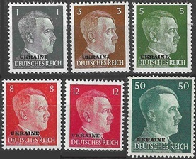 RUSIA ocupación alemana de Ucrania #N41 – 42, #N44, #N46, #N48 y #N58 1941 Nuevas NH «A. Hitler»