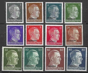 RUSIA ocupación alemana de Ucrania Nueva NH #N41 – 46, #N48, #N54, #N56 y #N58 – N60 1941