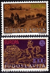 Yugoslavia #1426 - 1427 1979 Serie completa  Nueva NH  "Cartero a caballo del Siglo XVII"