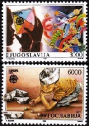 Yugoslavia  #1958 - 1959  1989  Serie completa Nueva NH Scott $1.60 "Juegos infantiles - Europa"