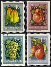 Hungaria #1088 - 1090 y #1093 1954  "Frutas . Feria nacional de agricultura"