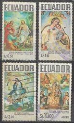 Ecuador #848 - 850 y #C495 1972 Scott $1.60 "Pintura religiosa ecuatoriana"