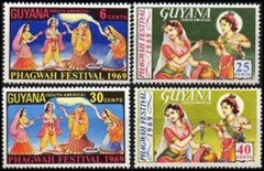 Guyana #83 - 86 1969  Serie completa Nueva NH "Festival Phagwa, festival hindú de primavera"