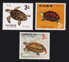 Islas Ryūkyū #136 - 138   1965 Serie completa Nuevas NH "Tortugas"