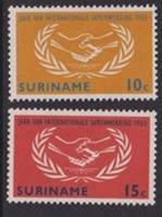 SURINAM #317 - 318 1965 Serie completa Nueva NH "Año de la cooperación internacional"