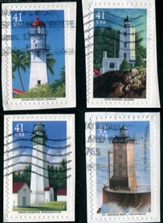 Estados Unidos #4146 - 4148 y #4150  2007 Autoadhesivas en papel "Faros"