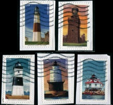 Estados Unidos  #5621 - 5625  2021 Serie completa Autoadhesivas en papel "Faros del Atlántico Medio"