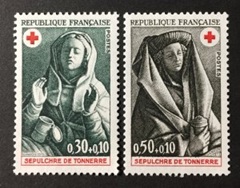 Francia #B471 - B472  1973 Serie completa Nuevas NH "Escultura de mujeres de luto - Pro Cruz Roja""