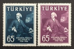 Turquia #1259 1260  1957  Serie completa Nueva NH  "Benjamin Franklin"