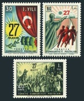 Turquia #1512 - 1514 1961 Serie completa Nueva NH " 1er Aniversario de la Revolución del 27 de Mayo"