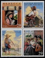 Estados Unidos #2788a  1993 Serie completa en cuadros Nueva NH "Novelas clásicas norteamericanas; Rebeca, La pequeña casa de la pradera, Huckeleberry Finn y Mujercitas""