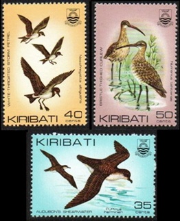 Kiribati Sc #394 - 396  1982  Nuevas NH "Pardela de los sargazos, paíño polinesio y zarapito de muslos cerdosos"