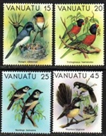 Vanuatu #319 - 322 1982 Serie completa Nueva NH "Papamoscas melanesio, lori cocotero, monarca de vientre canela y abanico gris"