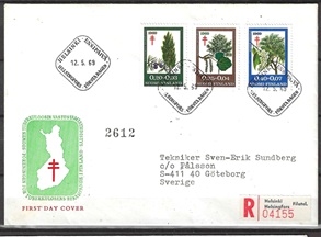 Finlandia #B185 - B187 1969 Serie completa en FDC circulado registrado Scott $3.30 "Plantas medicinales - Pro sociedad antituberculosas"