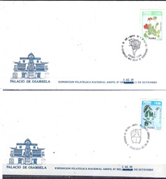 Peru #880 - 881 1986 Sobres conmemorativos AMIFIL 87 "Capuchina de jardín y Floripondio"