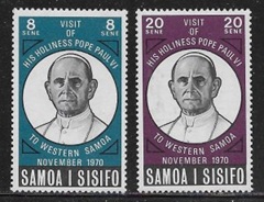 Samoa #337 - 338 1970 Serie completa Nueva NH "Visita del Papa Pablo VI"