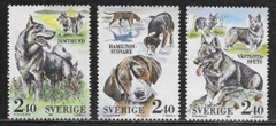 Suecia #1765a - 1765c  1989 Serie completa Nueva NH "Razas de perros"