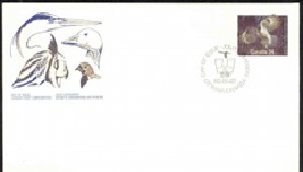 Canada #1097 1986 FDC Matasello de ave "Búho cornudo"