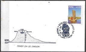 Peru #1108 1995 F.D.C. Scott $5.50 Bust. $5.50 "Balsa de totora en el Titicaca