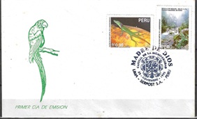 Peru #1128 - 1129  1995 Serie completa F.D.C. Scott $11.00  Bust. $7.00  "Biodiversidad, Parque del Manu"