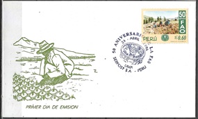 Peru #1134  1996 FDC  Scott $1.25  Bust. $1.50  "50 Aniversario de la  Organización para la Alimentación y la Agricultura FAO"