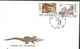 Peru #1137 - 1138  1996  Serie completa F.D.C.  Scott $3.75  Bust. $3.00  "Cocodrilo negro y Lomas de Lachay - America"