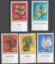 Suiza #B359 - B364  1965  Serie completa  Nueva NH Scott $2.80  "Fauna silvestre"