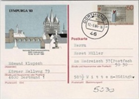 Alemania 1983 #1392 en Entero postal "Exposición Nacional de Sellos LYMPURGA '83"
