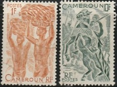 Camerún #310 y #318 1946 "Porteadores y arqueros"