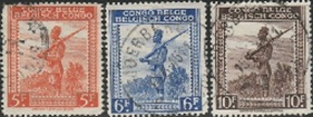 Congo Belga #202 - 203 y #205  1942 "Soldado"