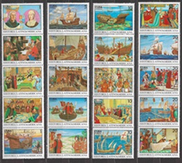 Cuba #3463a - 3466e  1992  Serie completa  en tiras de 5 Nuevas NH "Descubrimiento de America"