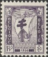 Belgica #B594  1956 Nueva NH «Barco - Fondo Antituberculosis»