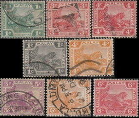 Malasia #38, #42, #44, #50, #57- 58 y #60 - 61 1906 "Tigre Malayo"