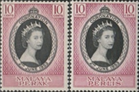 Malaya Perak #126 y Malaya Perlis #28 1953 Nuevas (HINGED) "Reina Isabel II""