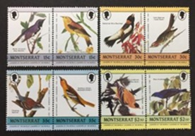 Montserrat #580 - 583 1985 Serie completa Nuevas NH "Aves Audubon"
