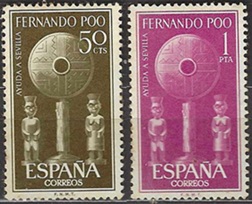 Fernando Poo #202 - 203 1963 Serie completa Nuevas (Hinged) "Objetos sagrados nativos hechos a mano"