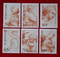 SURINAM #629 - 634 1983 Serie completa Nueva NH "Bocetos con crayones de Rafael"