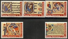 Vaticano #521 - 525  1972  Serie completa Nuevas NH "Ilustraciones medievales - Año internacional del libro"