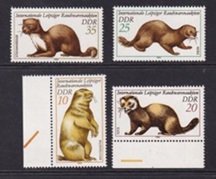 Alemania Republica Democratica #2241 - 2244 1982  "Marmota Bobac, turón europeo, visón europeo y marta de piedra - Feria Internacional de Pieles de Leipzig"
