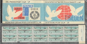 Alemania Republica Democratica #2500 Booklet Nuevo "Paz en varios idiomas - Palomas - Sellos de puentes" NOTA: el cuarto sello de la fila superior con daño